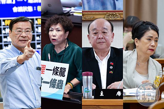 國民黨現任4名不分區立委，曾銘宗（左起）、游毓蘭、吳斯懷和李貴敏，均未被放進2024不分區名單中。