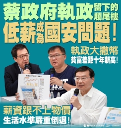 國民黨：「蔡政府執政留下的爛尾樓 低薪成為國安問題」