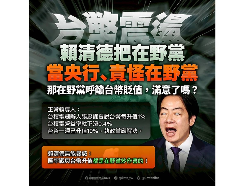 轟賴清德像政治巨嬰　藍營：在野黨能影響匯率走向？