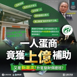 台灣民眾黨：「一人蛋商 竟獲上億補助」